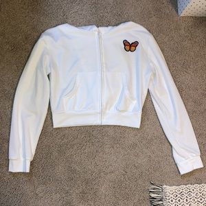 white zip up w/ cute butterfly patch !!